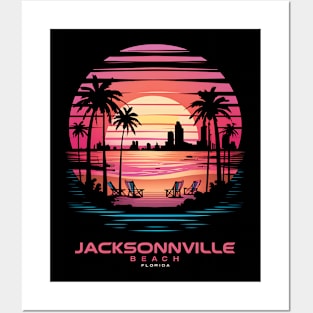 "Jacksonville Beach Sunset - Vaporwave Aesthetic Tee" Posters and Art